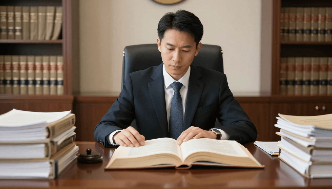 Attorney reviewing legal books carefully