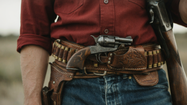 Person openly carrying a revolver in a leather holster